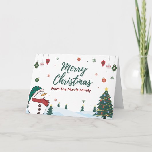 Personalized Snowman Christmas Card Family カード (正面)