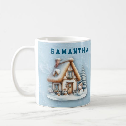 Personalized Snowman Christmas Mug with Name  コーヒーマグカップ (左)