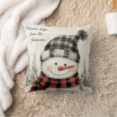 Personalized Snowman Christmas with Family Name クッション (ブランケット)