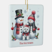 Personalized Snowman Couple with Westie Ornament セラミックオーナメント (右)