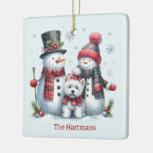 Personalized Snowman Couple with Westie Ornament セラミックオーナメント (左)