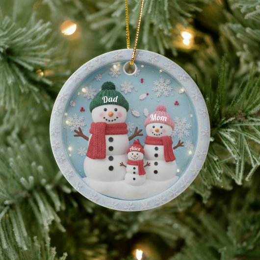 Personalized Snowman Family Ornament セラミックオーナメント (ツリー)