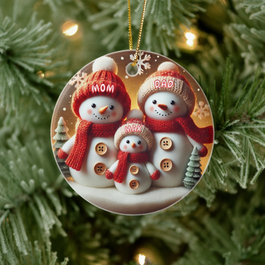 Personalized Snowman Family Ornament セラミックオーナメント (ツリー)