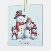Personalized Snowman Family with children Ornament セラミックオーナメント (左)