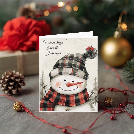 Personalized Snowman Plaid Christmas Family Name  シーズンカード
