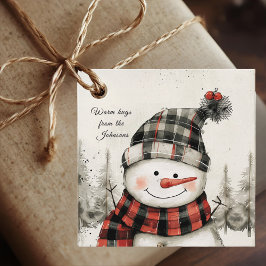 Personalized Snowman Plaid Christmas Favor Tags フェイバータグ