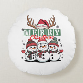 Personalized Snowman Trio Round Pillow  ラウンドクッション