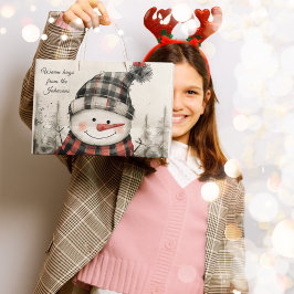 Personalized Snowman Winter Hug Family Name  ラージペーパーバッグ