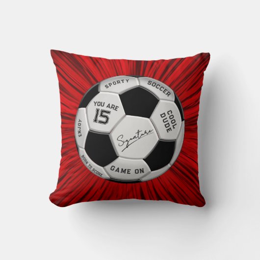 Personalized Soccer Ball Birthday | Age Name Text クッション (正面)