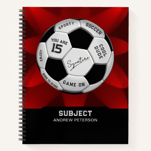 Personalized Soccer Ball Birthday  | Age Name Text ノートブック (正面)