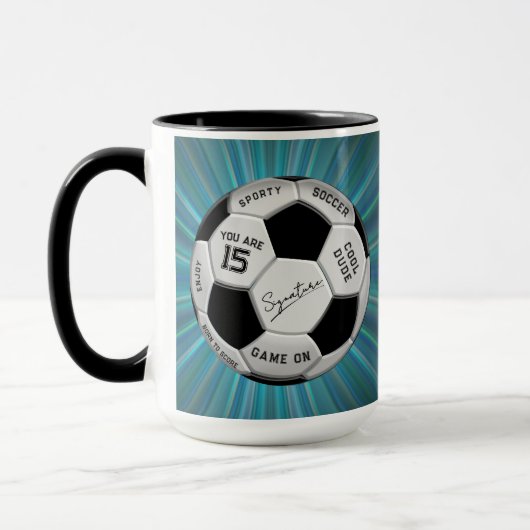 Personalized Soccer Ball Birthday  | Age Name Text マグカップ (左)