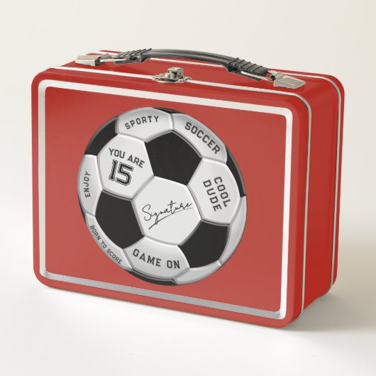 Personalized Soccer Ball Birthday  | Age Name Text メタルランチボックス (正面)