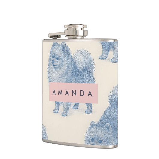 Personalized Soft and Cute Pomeranian Pattern フラスク (左)