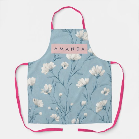 Personalized Soft Blue Wildflower Botanical Style エプロン (正面)