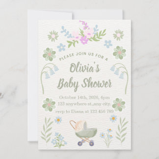 Personalized Soft Floral Baby Shower 招待状
