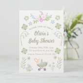 Personalized Soft Floral Baby Shower 招待状 (スタンド正面)