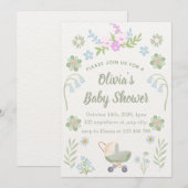 Personalized Soft Floral Baby Shower 招待状 (正面/裏面)