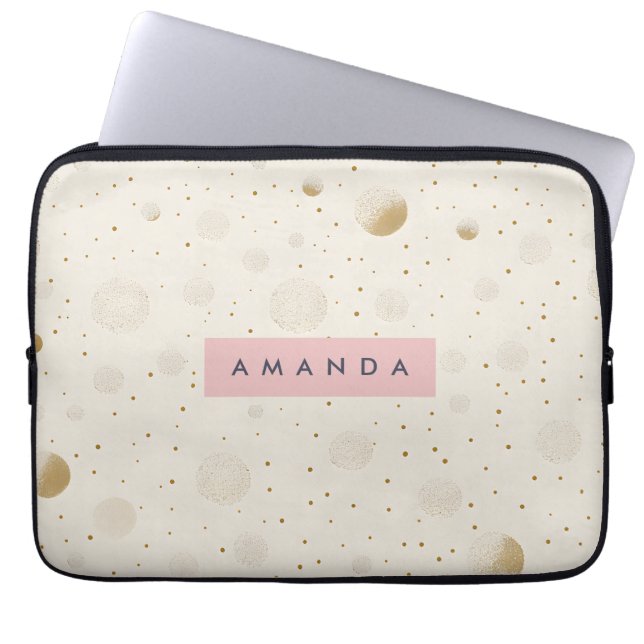 Personalized Soft Gold Polka Dot Minimalist Style ラップトップスリーブ (正面)