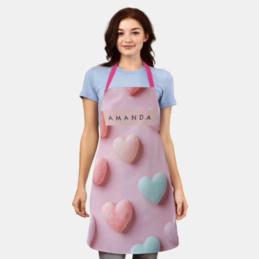 Personalized Soft Pastel Candy Heart エプロン (着用した状態)