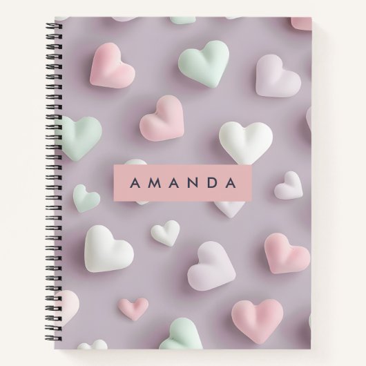 Personalized Soft Pastel Candy Hearts ノートブック (正面)