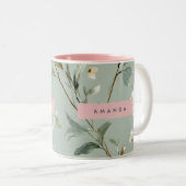 Personalized Soft Pastel Green Flower Design ツートーンマグカップ (正面右)
