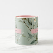 Personalized Soft Pastel Green Flower Design ツートーンマグカップ (中央)