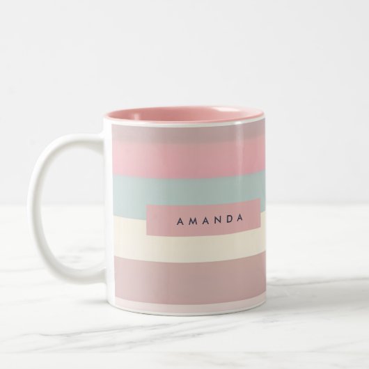 Personalized Soft Pastel Rainbow Stripes ツートーンマグカップ (左)