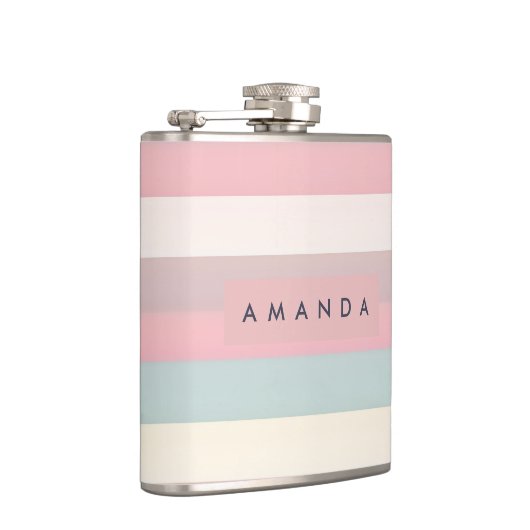 Personalized Soft Pastel Rainbow Stripes フラスク (右)