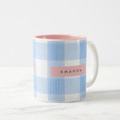 Personalized Soft Pastel Sky Blue Gingham  ツートーンマグカップ (正面右)