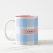 Personalized Soft Pastel Sky Blue Gingham  ツートーンマグカップ (左)