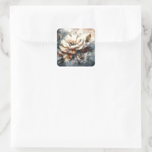 Personalized Soft Peony Watercolor Bloom スクエアシール (バッグ)