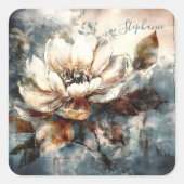 Personalized Soft Peony Watercolor Bloom スクエアシール (正面)