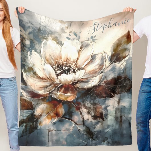 Personalized Soft Peony Watercolor Bloom フリースブランケット