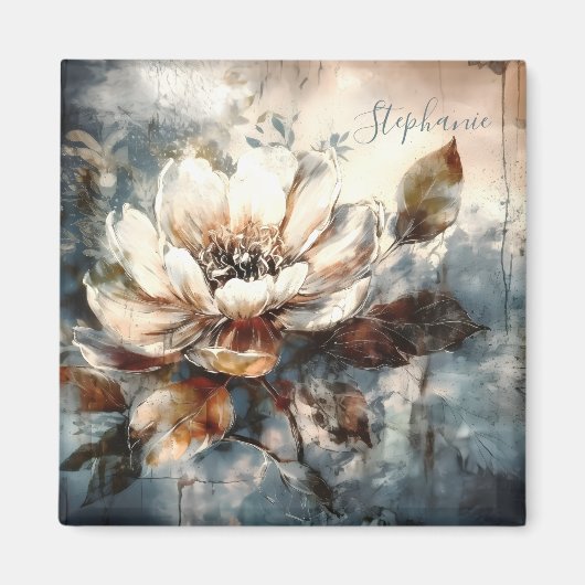 Personalized Soft Peony Watercolor Bloom マグネット (正面)