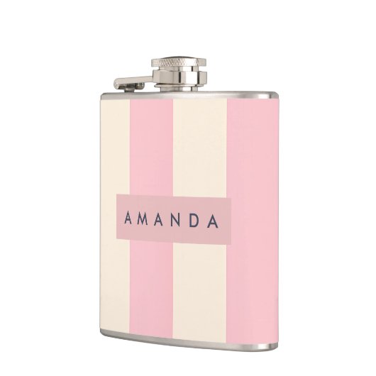 Personalized Soft Pink and Cream Stripe フラスク (左)