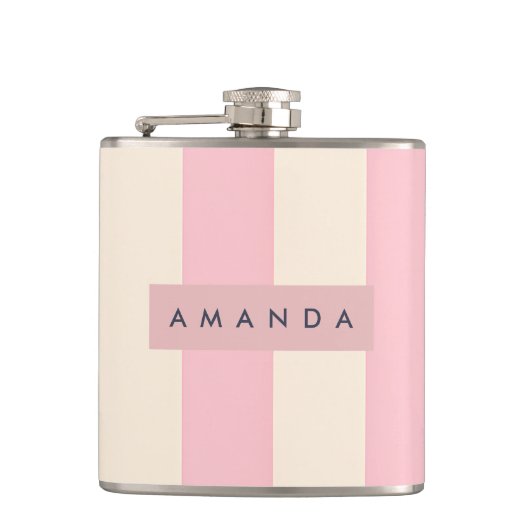 Personalized Soft Pink and Cream Stripe フラスク (正面)