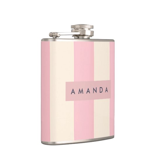 Personalized Soft Pink and Cream Stripe フラスク (右)