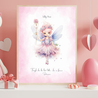 Personalized Soft Pink Fairy Nursery Wall Art ポスター