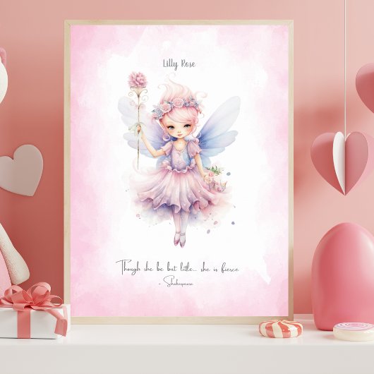 Personalized Soft Pink Fairy Nursery Wall Art ポスター