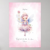Personalized Soft Pink Fairy Nursery Wall Art ポスター (正面)