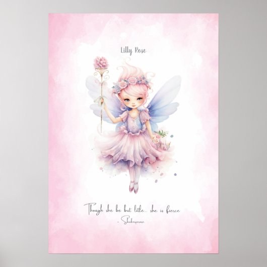 Personalized Soft Pink Fairy Nursery Wall Art ポスター (正面)