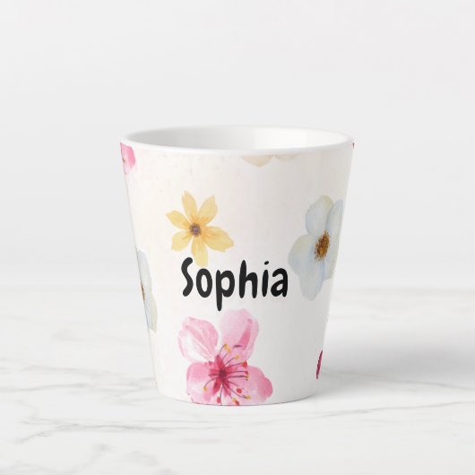 Personalized Soft Watercolor Floral Name Latte Mug カフェラテマグ (正面)