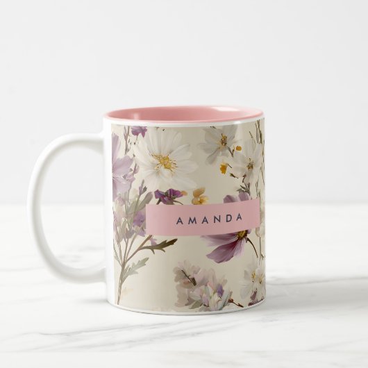 Personalized Soft Wildflower Meadow Floral ツートーンマグカップ (左)