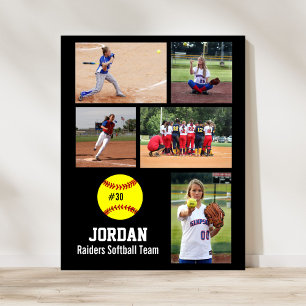Personalized Softball Photo Collage Name Team # ポスター