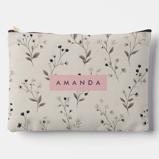 Personalized Sophisticated Neutral Flower Design アクセサリーポーチ (正面)