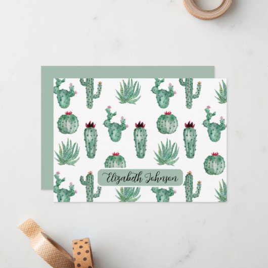 Personalized Southwest Cactus Botanical Note Card ノートカード (正面/裏面インサイチュ)
