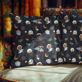 Personalized Space Animals Throw Pillow クッション