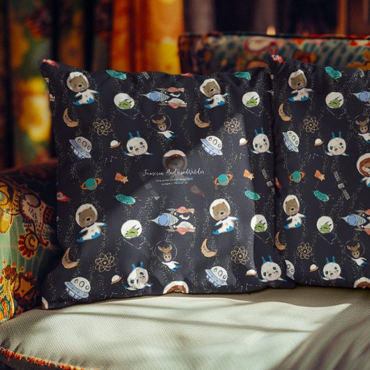 Personalized Space Animals Throw Pillow クッション