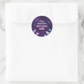 Personalized Space Birthday Girl Party Sticker ラウンドシール (バッグ)