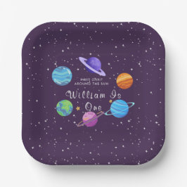 Personalized Space Birthday Paper Plates Solar Sys ペーパープレート